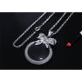 Women Long Chain 2.5x Magnifying Glass Pendant Bowknot Design Magnifier Necklace